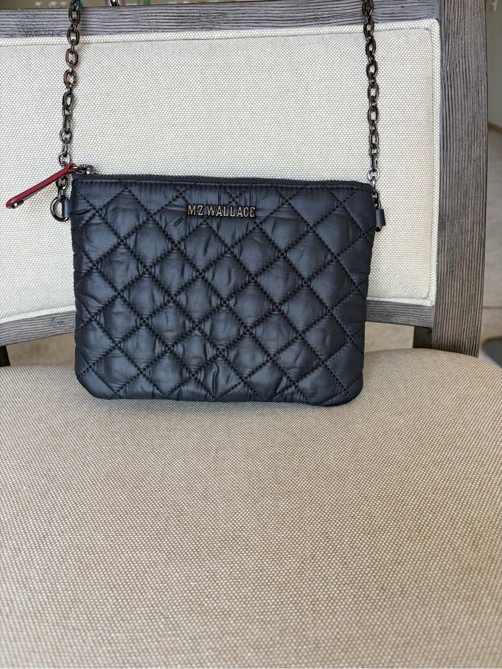 MZ Wallace Black Quilted Crossbody with Chain Strap Zip closure lightweight - Picture 2 of 16